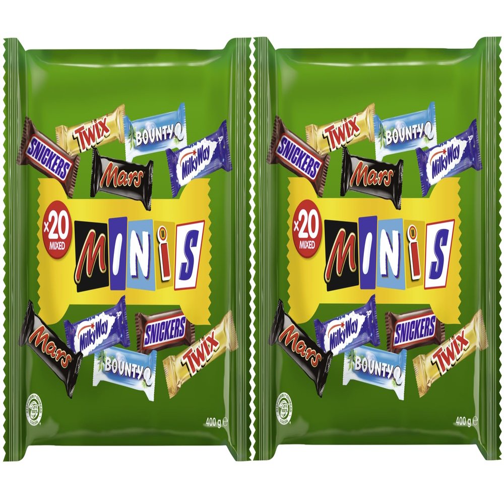 Mixed Minis 2 x 400 g | 800 g Chocolate Mix | Snickers, Mars, Twix, Bounty & Milky Way