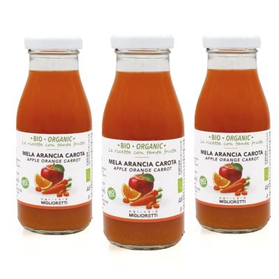 Agricola Miglioretti 3 x 200 ml Organic Orange, Carrot & Apple Juice, Cold-Pressed, No Added Sugar