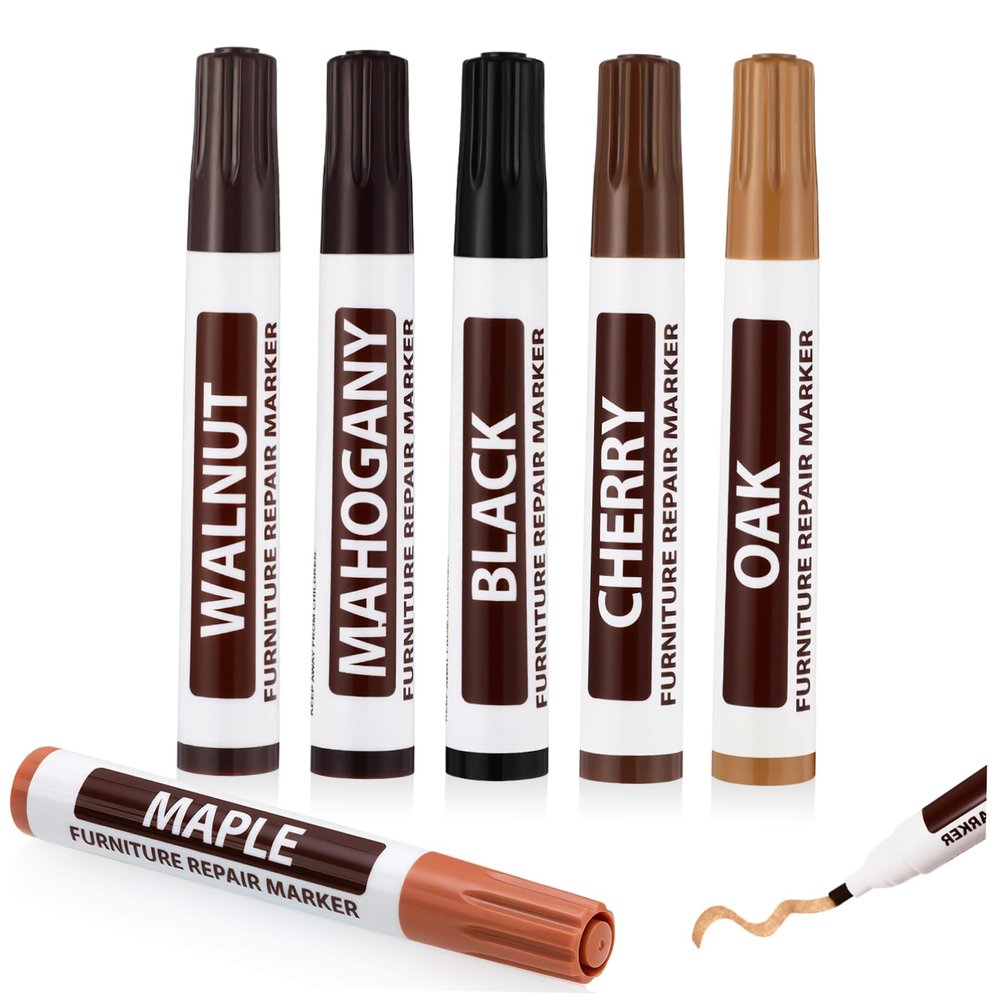 Plastic Furniture Repair Markers, 6-Piece Set for Wood Furniture