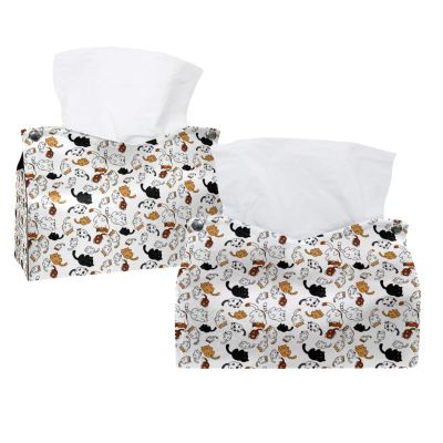 Cute Cat Tissue Box, Leather Decorative Organizer for Tabletop, Bathroom, Car, Office, 2-Pack