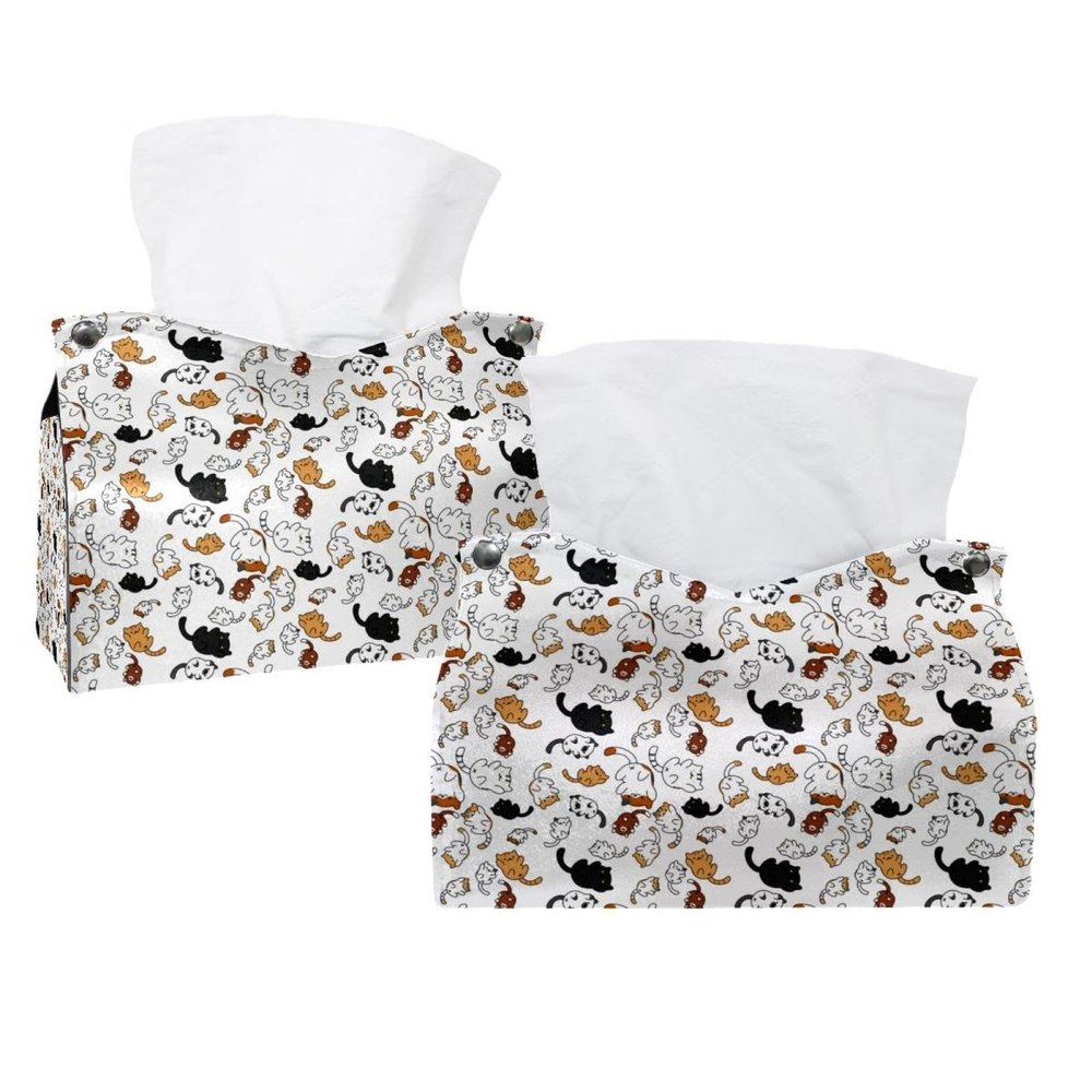 Cute Cat Tissue Box, Leather Decorative Organizer for Tabletop, Bathroom, Car, Office, 2-Pack