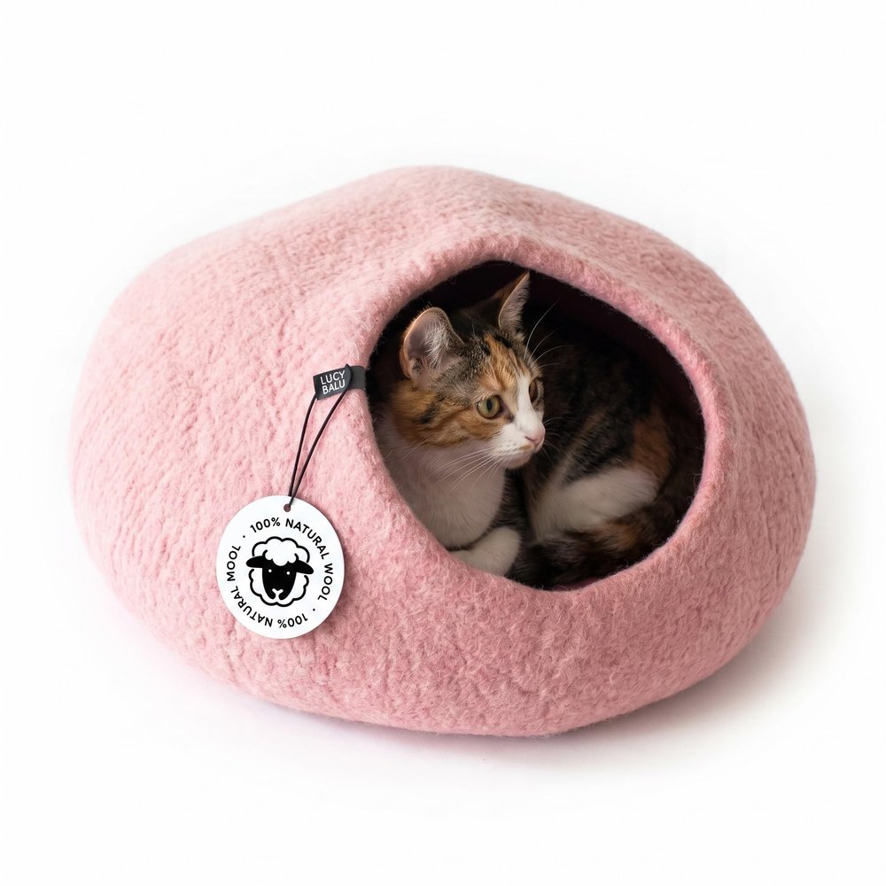 LucyBalu Pebble Felt Cave, 100% Virgin Wool, Pink