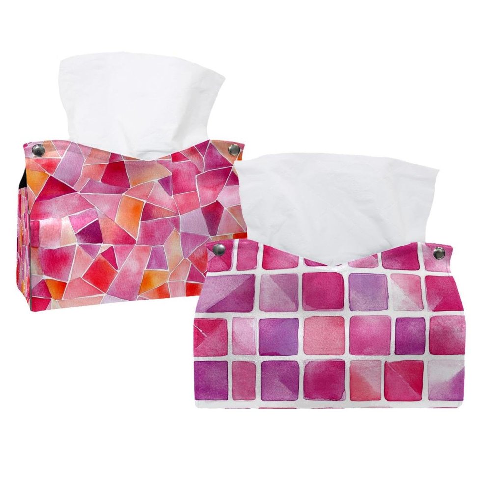 Tissue Box Cover for Home and Office, Mosaic Pink, Geometric, 1-Piece