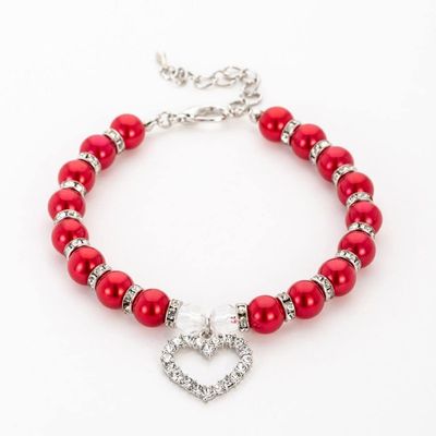 Heart-Shaped Cat Collar with Diamond-Studded Beads