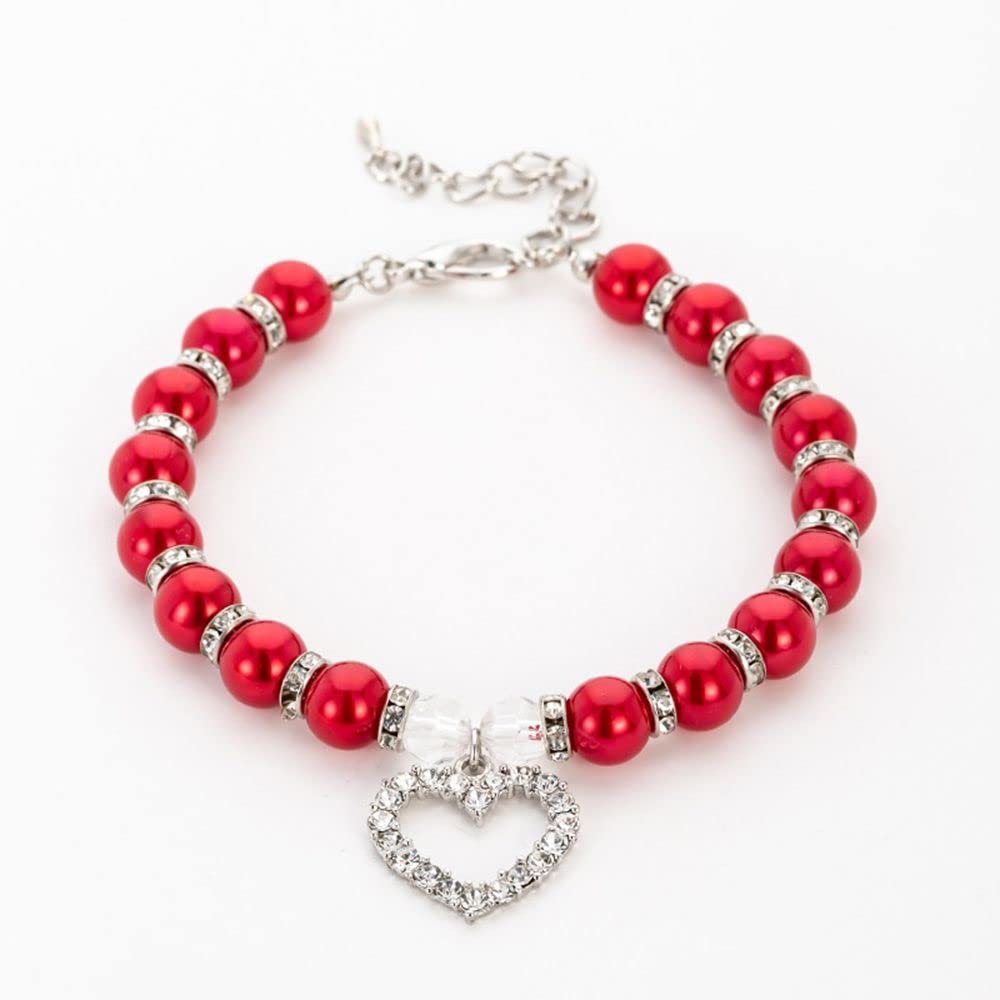 Heart-Shaped Cat Collar with Diamond-Studded Beads