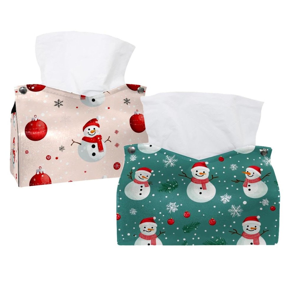 Leather Tissue Box Cover, Merry Christmas Snowman Decorative Holder