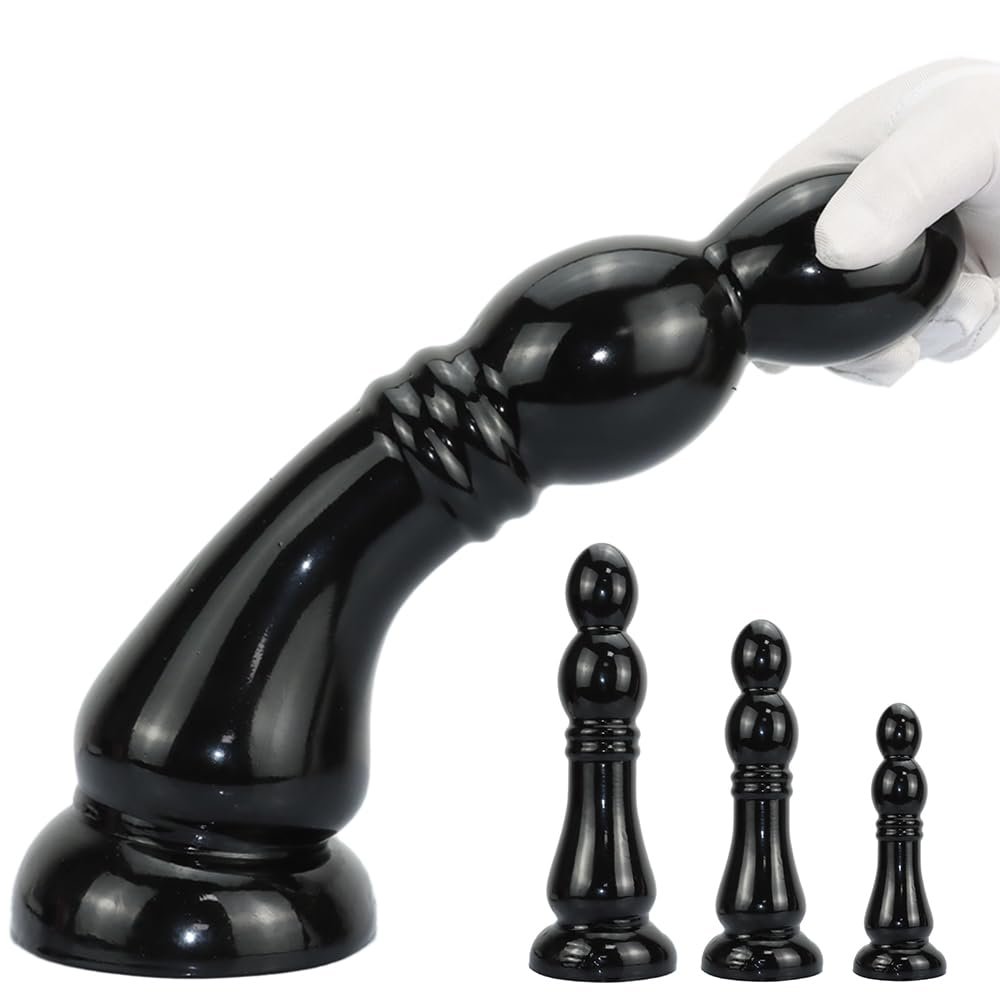 Jixaxe Extra-Large Anal Bead Plug with Spiral Ridges and Suction Cup, Black (L)