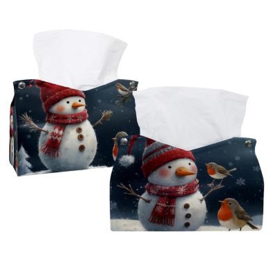 Tissue Box Covers for Home and Office, Snowman and Bird Christmas Designs, for 2–14 Tissue Boxes, 2-Pack