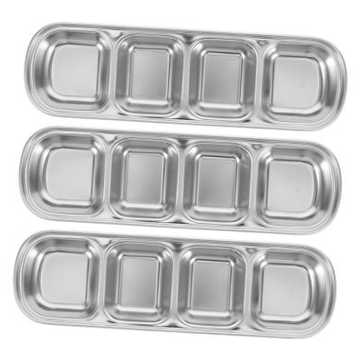 Toyvian 3-Piece Pet Feeding Tray, 4 Compartments, Stainless Steel