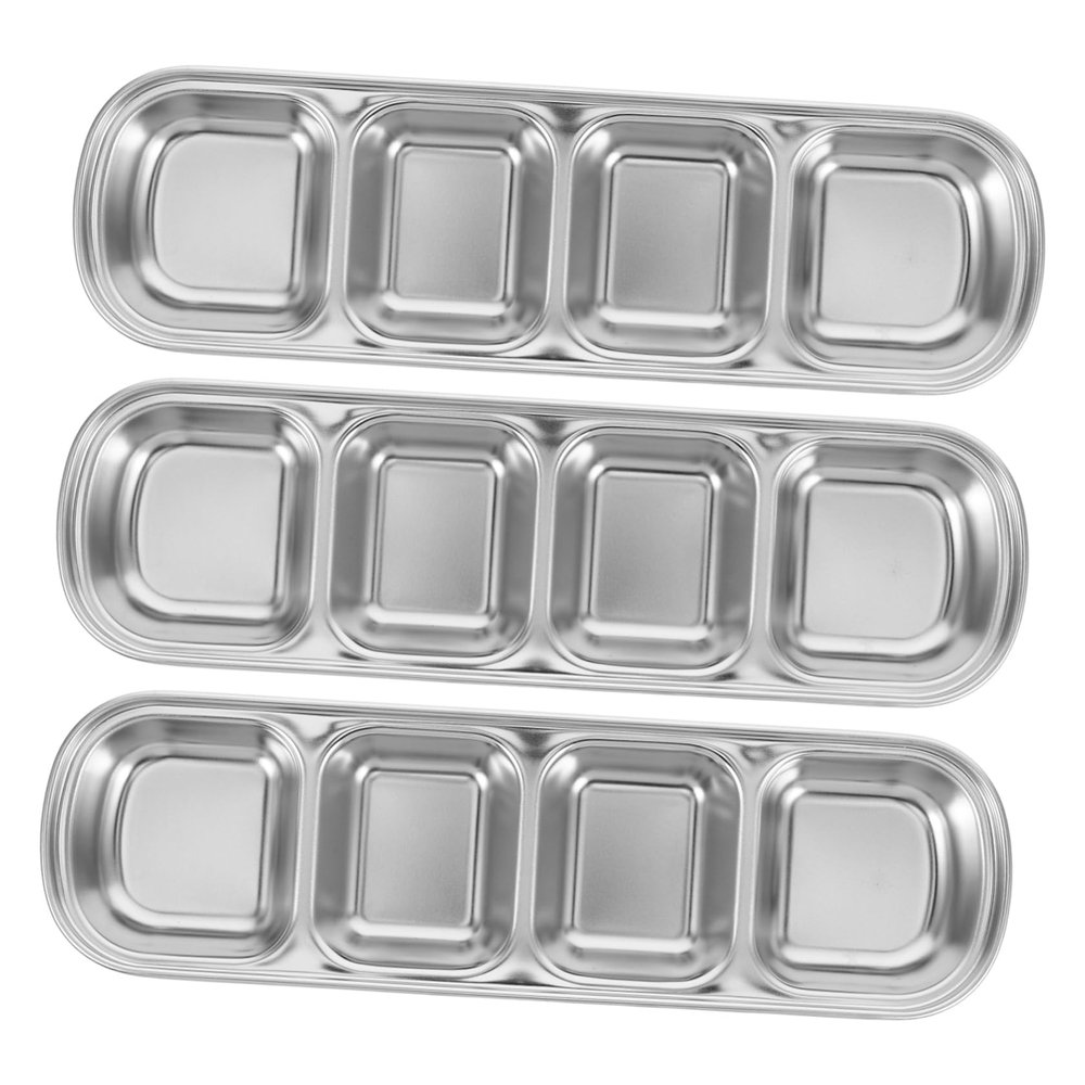 Toyvian 3-Piece Pet Feeding Tray, 4 Compartments, Stainless Steel