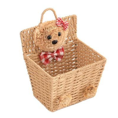 Sosoport Multifunctional Woven Storage Basket with Open Design and Cartoon Bear Motif
