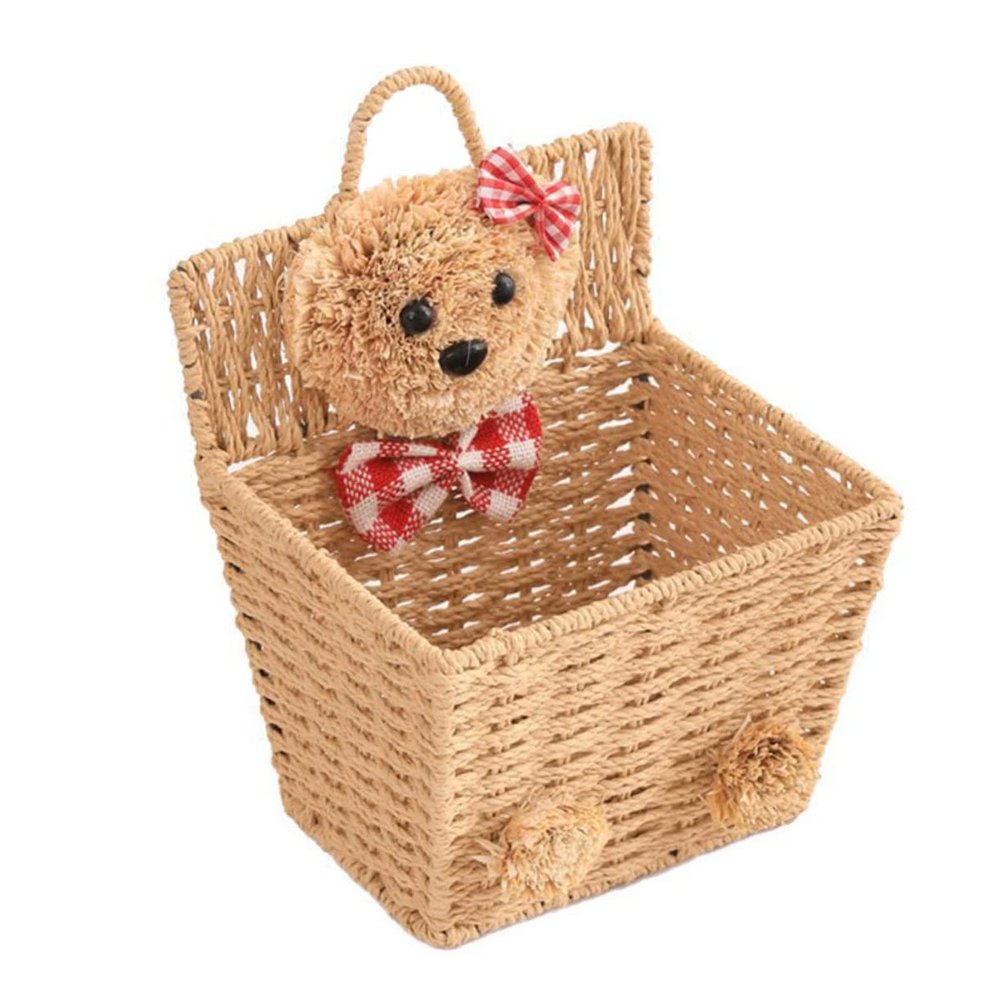 Sosoport Multifunctional Woven Storage Basket with Open Design and Cartoon Bear Motif