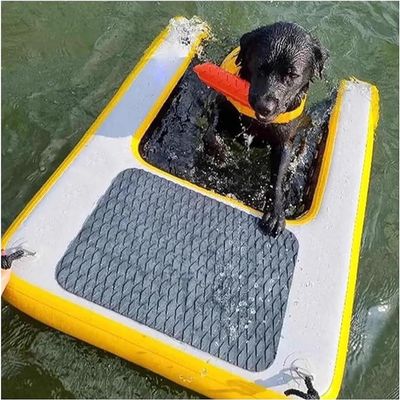 AVLLSO Dog Pontoon Boat Ladder Ramp, Floating Dock for Lakes with Dog Steps, Non-Slip Platform for Dogs Up to 230 lb