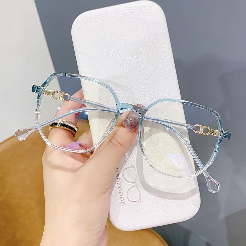 ZHUYIQZ Anti-UV Computer Reading Glasses, Classic Blue-Light-Blocking Readers, Oversized Flat-Light Lens (Blue, +1.50)