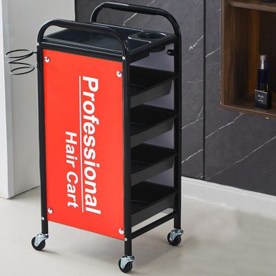 Generic 5-Tier Salon Trolley Cart with Wheels, Rolling Station for Hairdressers and Beauty Styling (Red)