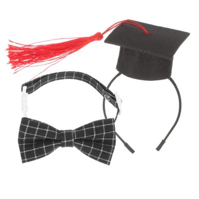 Abaodam Pet Graduation Cap Set with Bowtie and Headband