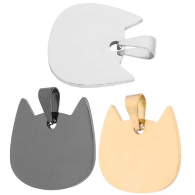 Engraved Dog Tag Pendants, 3-Pack, Stainless Steel, Cat-Shaped