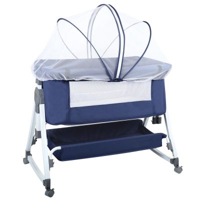 homewell Bedside Crib, Bassinet & Baby Cradle, 6-Level Height and Recline Adjustment, Foldable Sidewall, Navy