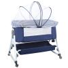 homewell Bedside Crib, Bassinet & Baby Cradle, 6-Level Height and Recline Adjustment, Foldable Sidewall, Navy view 1