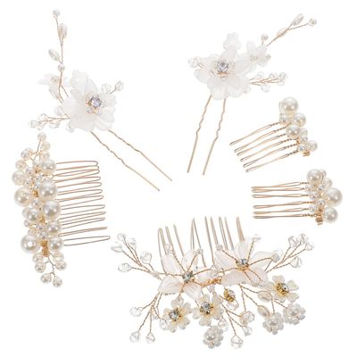 6-Piece Pearl Bridal Hair Combs and Wedding Hairpins, Gold