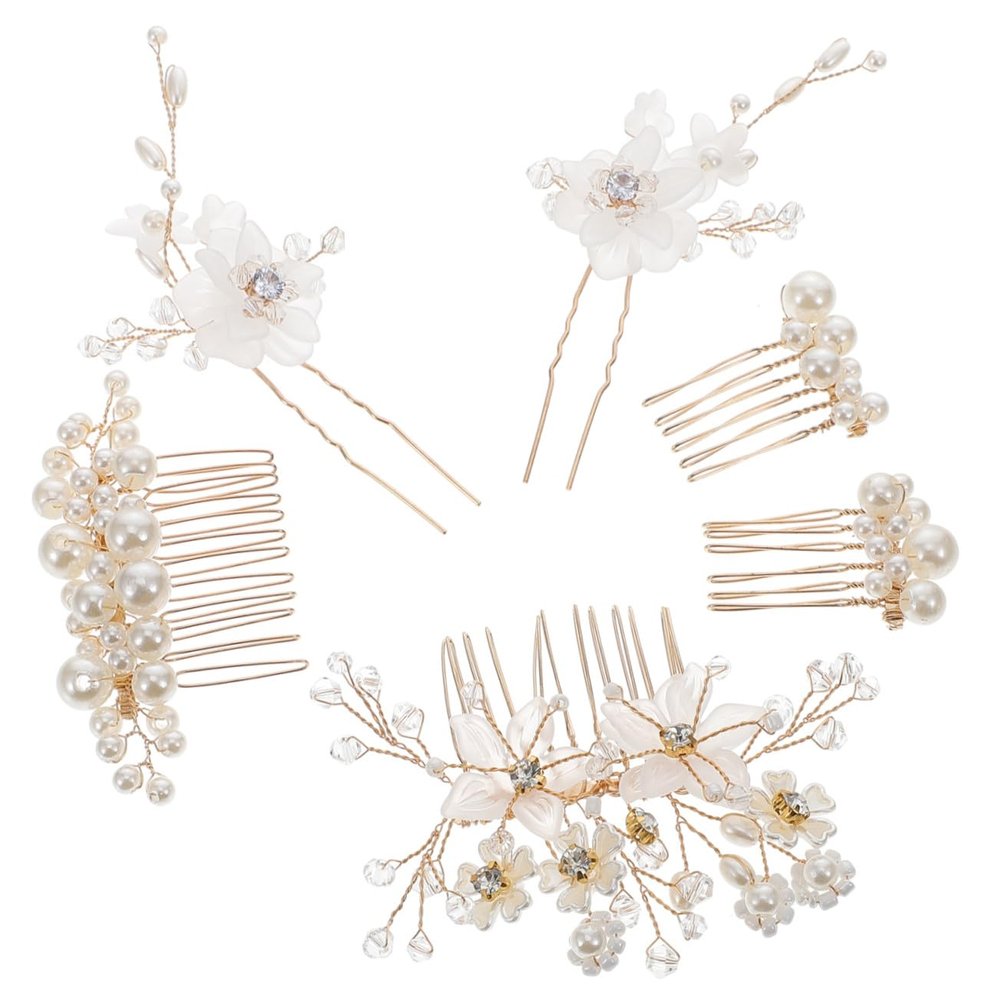 6-Piece Pearl Bridal Hair Combs and Wedding Hairpins, Gold
