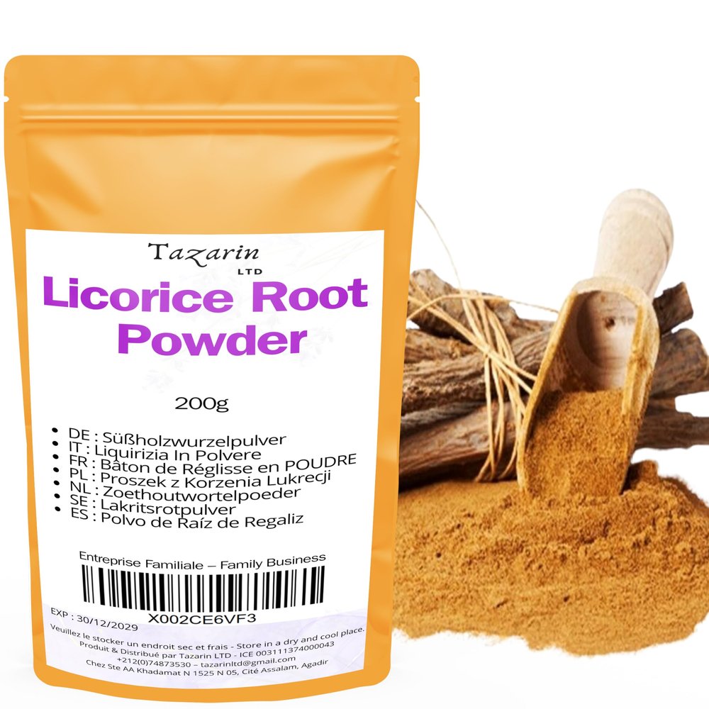 200 g Ground Licorice Root Powder - Licorice Stick Powder | Licorice, Intense Aroma & Flavor | 100% Natural, Pure and Additive-Free | Tazarin Ltd
