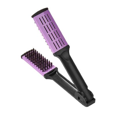 V-Shaped Hair Straightening Brush with Bristles, Violet