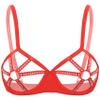 Sinleey Women's Open-Bust Balconette Bra, Rhinestone Push-Up Lingerie, Red, S view 1