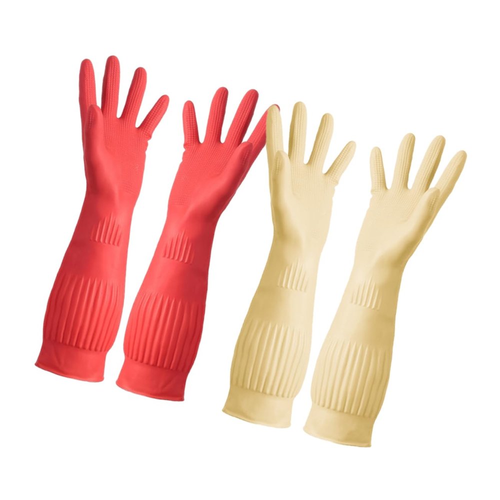TOPPERFUN 2 Pairs Reusable Latex Kitchen Gloves for Household Use