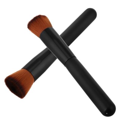 2-Piece Black Flat Foundation Brush Set for Liquid Makeup
