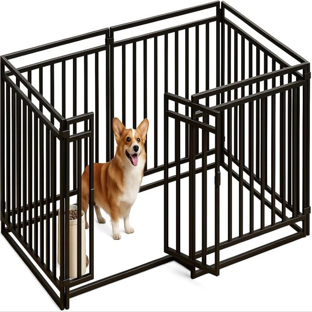 YYingYYue Metal Dog Playpen, Extra-Large, Foldable, Black, 140 × 70 × 80 cm, 6 pcs