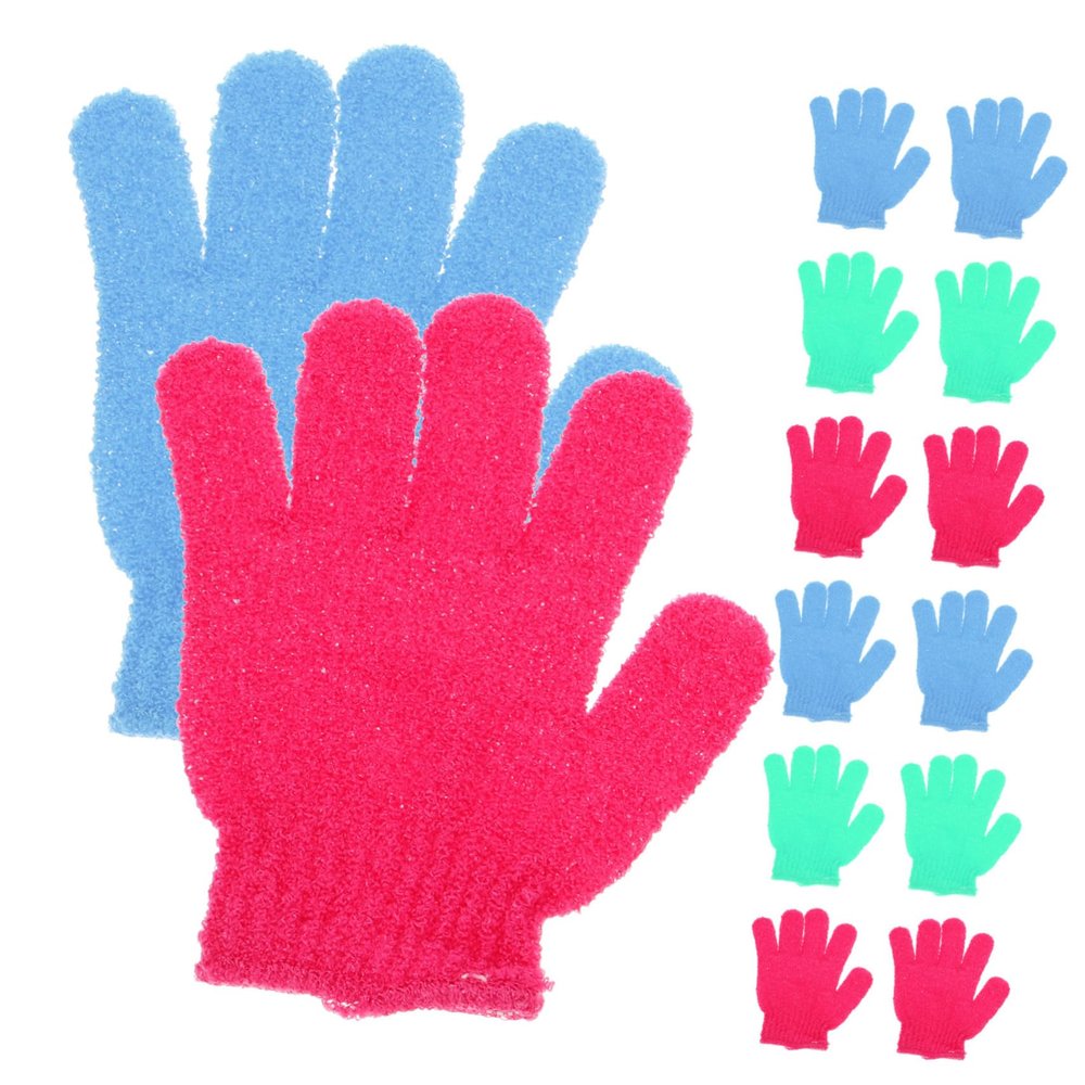 SHERCHPRY 14-Piece Exfoliating Bath Gloves for Body Scrubbing and Showering, Back Massage Gloves, Yellow/White/Purple/Green, Random Color