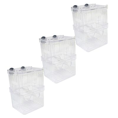 GALPADA 3-Piece Transparent Plastic Fish Isolation Breeding Boxes for Aquariums with Suction Cups