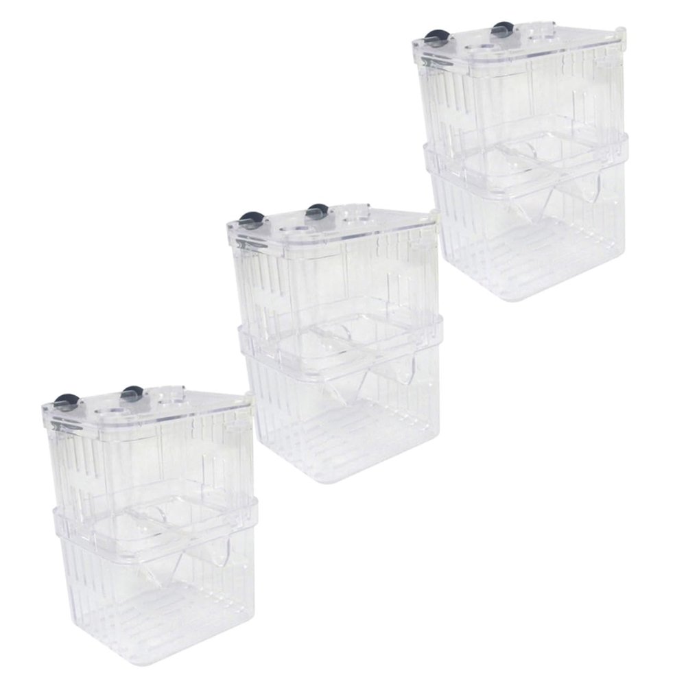 GALPADA 3-Piece Transparent Plastic Fish Isolation Breeding Boxes for Aquariums with Suction Cups