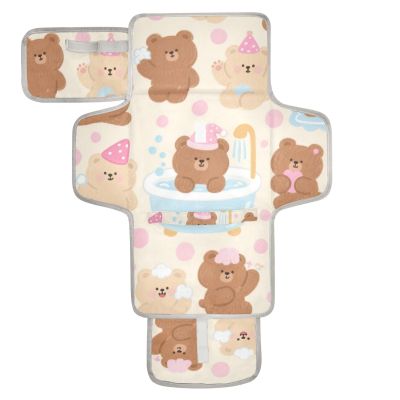 Reusable Baby Changing Mat with Brown Teddy Fabric, Washable and Foldable