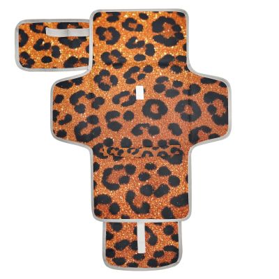 Reusable Waterproof Baby Changing Pad, Orange Glitter Leopard Print, with Pouch