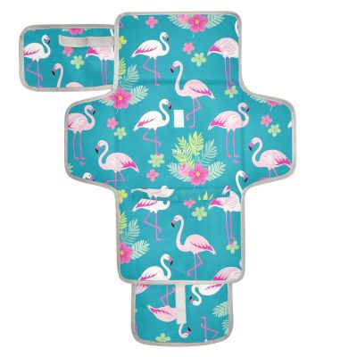 Elegant Reusable Flamingo Baby Changing Pad with Pillow and Tissue Pocket