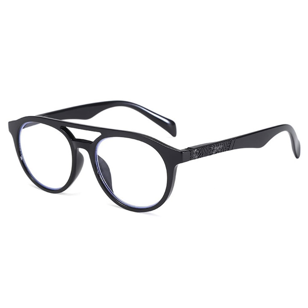 KOOSUFA Round Pilot Blue-Light Reading Glasses, Black, +4.0