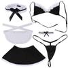 6-Piece Maid Lingerie Set for Women, Cosplay V Outfit with Choker, Skirt and G-String view 4