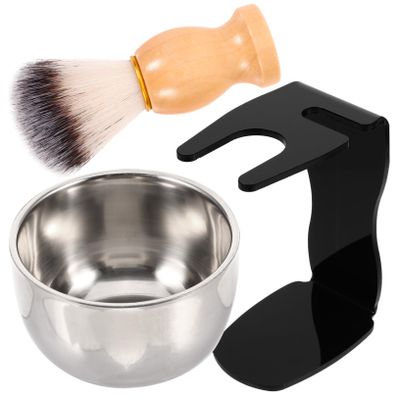 BATHVEVE Men's Shaving Brush Set with Stainless Steel Bowl and Wooden Handle