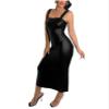 YGZHANYUANOKU Women's Wetlook Matte PU Leather Bodycon Midi Dress, Black, XXL view 1