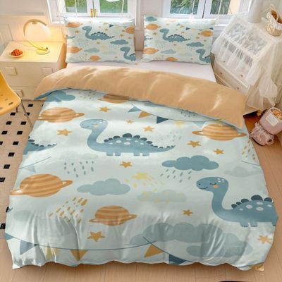 Kids' Dinosaur Bedding Set, Rainbow Dinosaur Adventure, Ultra-Soft Microfiber, Style 4, Double Bed 200 x 200 cm + 65 x