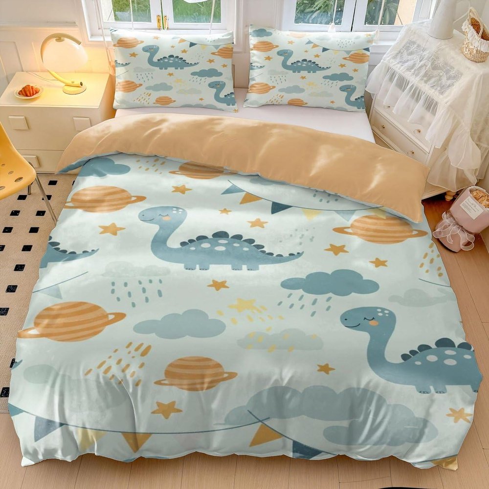 Kids' Dinosaur Bedding Set, Rainbow Dinosaur Adventure, Ultra-Soft Microfiber, Style 4, Double Bed 200 x 200 cm + 65 x