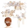 Bridal Side Hair Comb with Floral Pattern and Rhinestones, 1 Set, White view 1