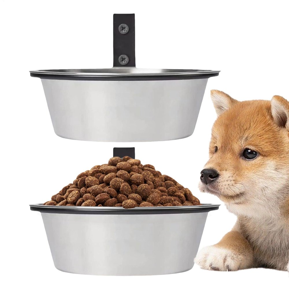 2-Pack Dog Bowls with Wall-Mounted Folding Stand