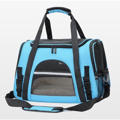 Soft-Sided Cat Carrier, Airline-Ready, Foldable, Escape-Resistant, 44 x 25 x 28 cm, Light Blue
