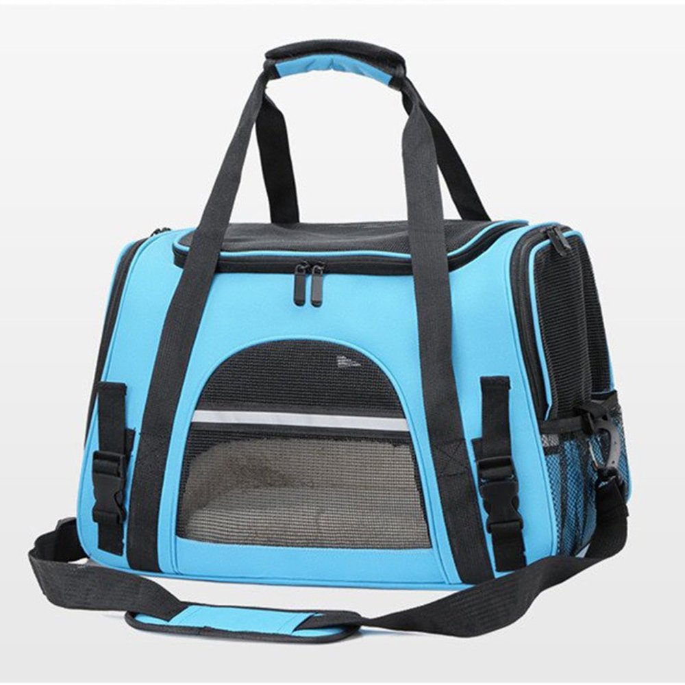 Soft-Sided Cat Carrier, Airline-Ready, Foldable, Escape-Resistant, 44 x 25 x 28 cm, Light Blue