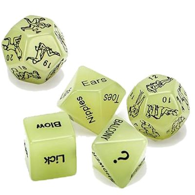 12 Clear Action Motivators, Sports Accessories, and 5 Interesting Fluorescent Green Multi-Shaped Dice