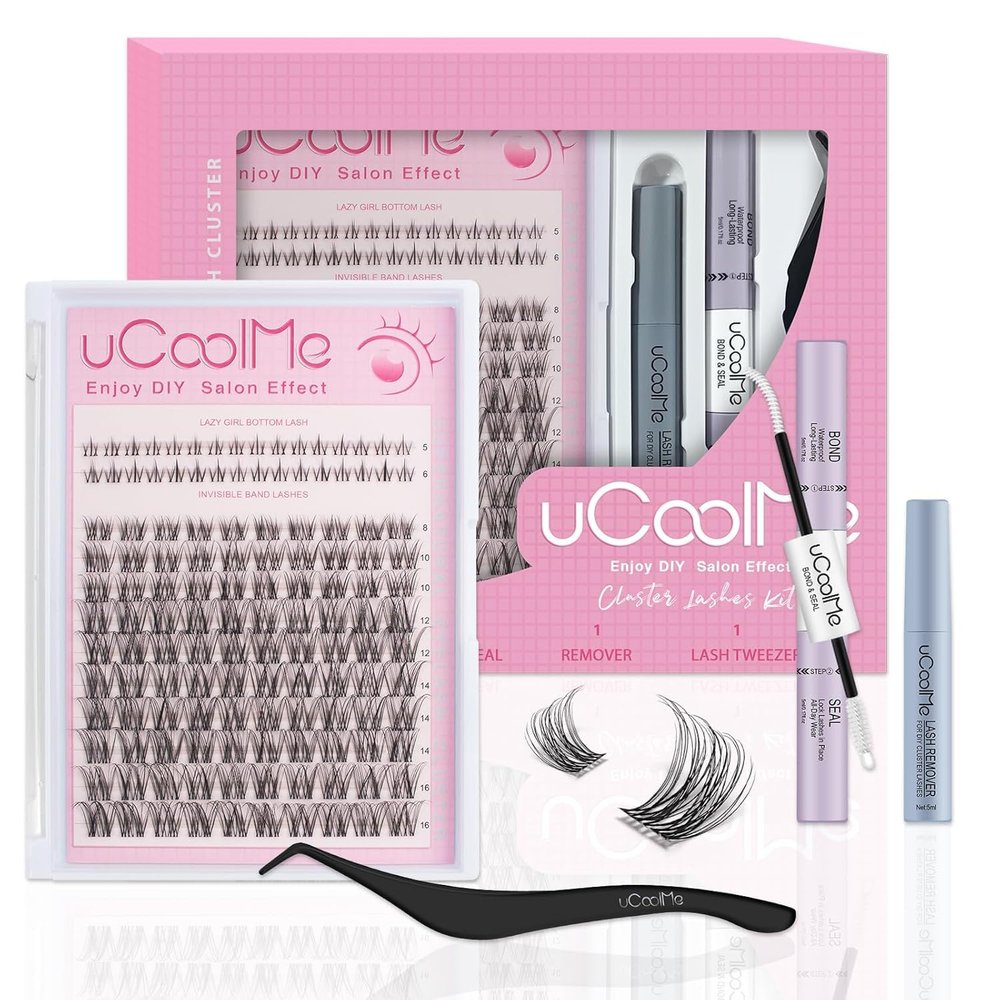 uCoolMe Venus Lash Cluster Set, 8–16 mm with 5–6 mm Lower Lashes, Wispy Natural, D Curl, Wide Range