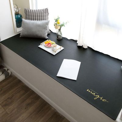 Window Sill Mat, Bay Window Protective Pad, Washable PVC Leather, Black, 150 x 70 cm (4.9 x 2.3 ft)